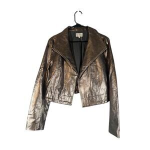 1.State Women’s Gold Metallic Faux Leather Moto Biker Jacket Asymmetrical Large